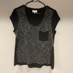 Lou & Grey Black & Gray Sheer Women's Blouse With Pocket